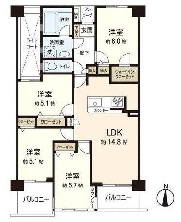 Floor plan. 4LDK, Price 36,900,000 yen, Occupied area 78.59 sq m , Balcony area 8.66 sq m