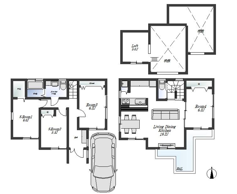 Floor plan. (1 Building), Price 53,800,000 yen, 2LDK+2S, Land area 99.5 sq m , Building area 100.44 sq m