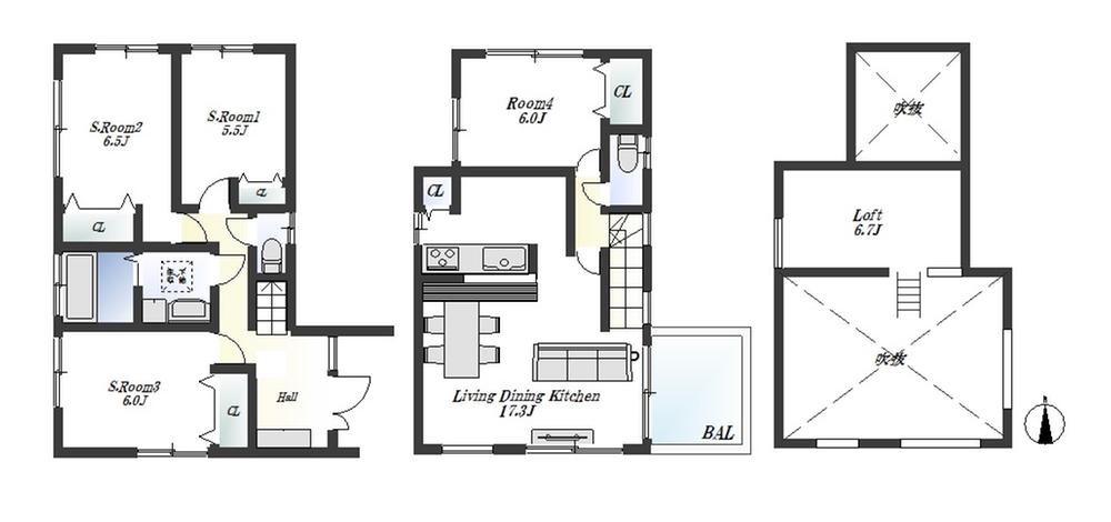 Floor plan. (Building 2), Price 48,800,000 yen, 2LDK+2S, Land area 96.15 sq m , Building area 97.2 sq m