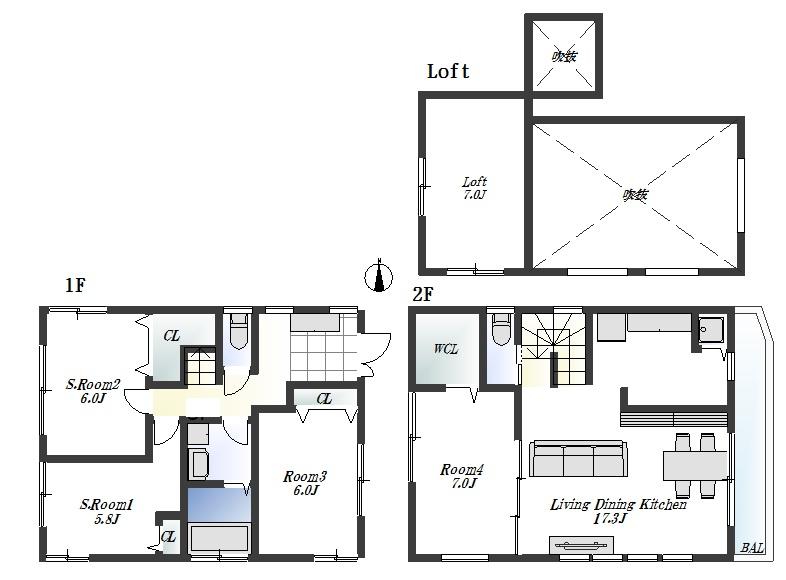 Floor plan. (3 Building), Price 50,800,000 yen, 2LDK+2S, Land area 97.52 sq m , Building area 97.2 sq m