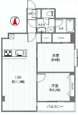 Floor plan. 2LDK, Price 25,800,000 yen, Occupied area 59.88 sq m , Balcony area 3.6 sq m