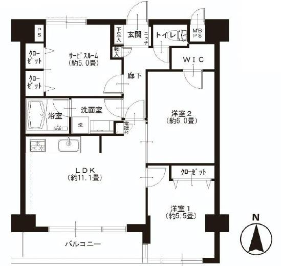 Floor plan. 3LDK, Price 34,900,000 yen, Occupied area 63.33 sq m , Balcony area 5.66 sq m