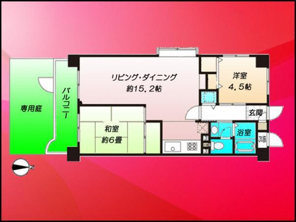 Floor plan. 2LDK, Price 22,800,000 yen, Occupied area 55.62 sq m , Balcony area 6.9 sq m