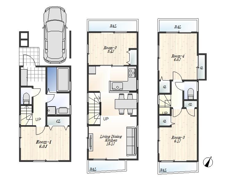 Floor plan. (B Building), Price 46,800,000 yen, 4LDK, Land area 60.53 sq m , Building area 100.71 sq m