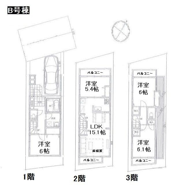 Floor plan. (B Building), Price 46,800,000 yen, 4LDK, Land area 60.53 sq m , Building area 100.71 sq m