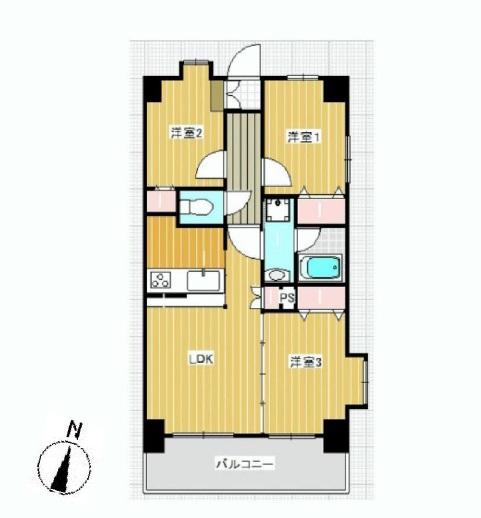 Floor plan. 3LDK, Price 26,900,000 yen, Occupied area 55.44 sq m , Balcony area 9.25 sq m