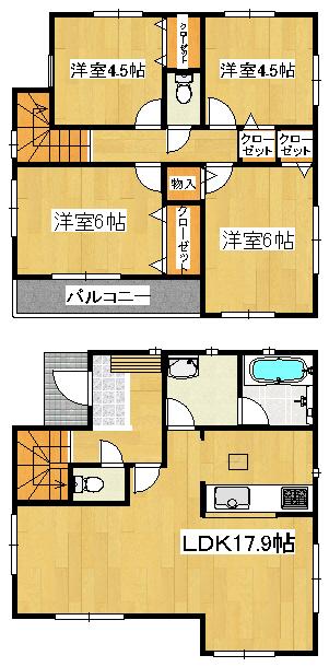 Floor plan. (1 Building), Price 39,800,000 yen, 4LDK, Land area 89.72 sq m , Building area 90.72 sq m