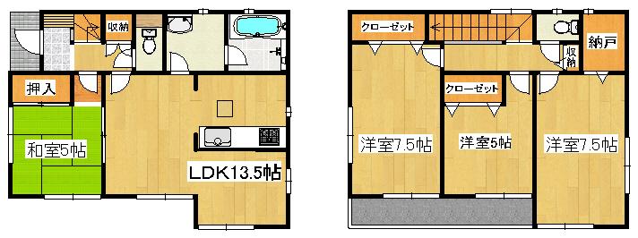 Floor plan. (Building 2), Price 38,800,000 yen, 4LDK+S, Land area 81.99 sq m , Building area 90.31 sq m