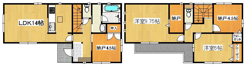 Floor plan. (6 Building), Price 37,800,000 yen, 4LDK, Land area 85.09 sq m , Building area 93.96 sq m