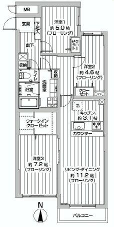Floor plan. 3LDK, Price 24,800,000 yen, Occupied area 76.04 sq m , Balcony area 3.31 sq m