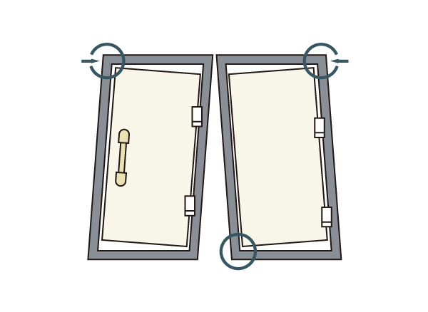 earthquake ・ Disaster-prevention measures.  [Entrance door of earthquake-resistant frame] It is designed in consideration of the distortion of the door frame at the time of the earthquake. (Conceptual diagram)