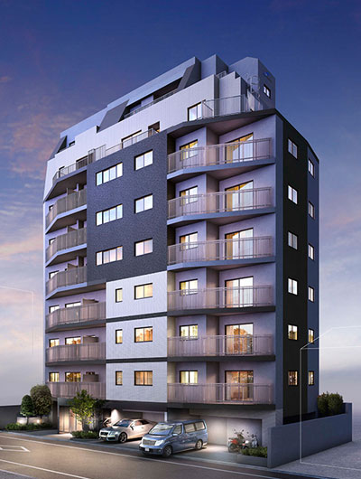 Buildings and facilities. Adopting the architectural design of sophistication that is not influenced by the changes of the times and the environment. Painted of the, Sharp architectural design that suggests is magnificent as a Residence. Urban stylish color - ring, Nestled emphasize balcony horizontal line, We began to create a deep Tansei look of the slit window ... Carved give a rhythmic change.  (Exterior view)