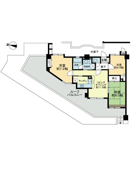 Floor plan. 3LDK, Price 22,700,000 yen, Occupied area 64.23 sq m , Balcony area 40.92 sq m 3LDK + is a roof balcony of the room.
