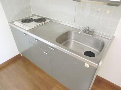 Kitchen. Two-burner stove is installed already in the kitchen.