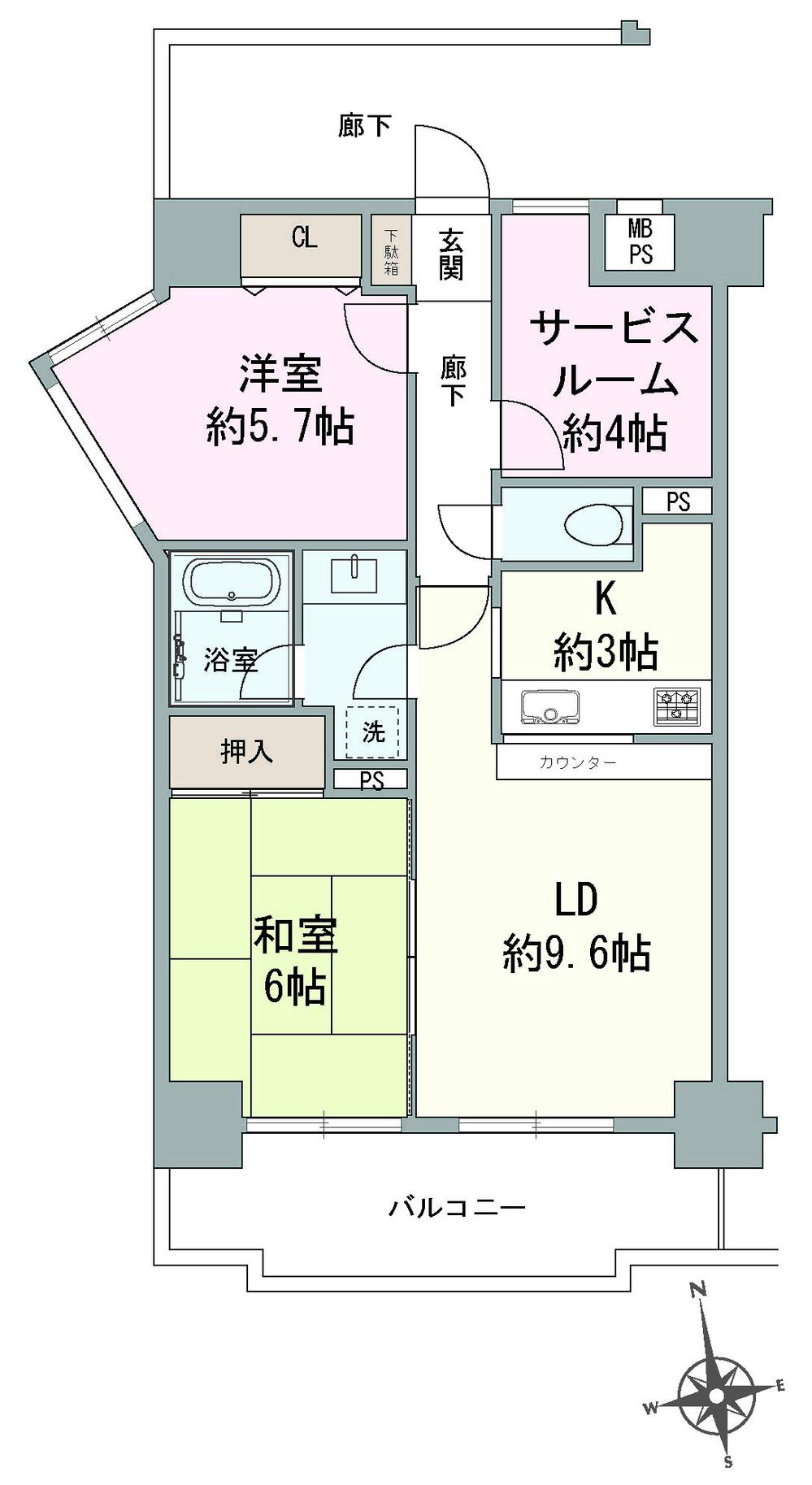 Floor plan. 2LDK + S (storeroom), Price 23.8 million yen, Occupied area 61.95 sq m , Balcony area 10.2 sq m