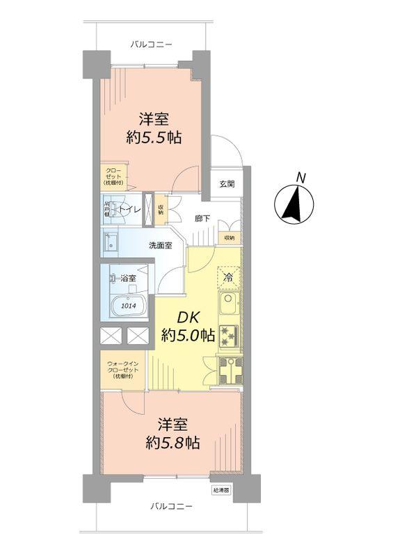 Floor plan. 2DK, Price 16,980,000 yen, Occupied area 41.03 sq m , Balcony area 9.24 sq m