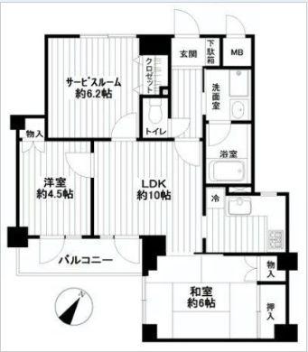 Floor plan. 2LDK+S, Price 18.3 million yen, Occupied area 61.81 sq m , Balcony area 4.4 sq m