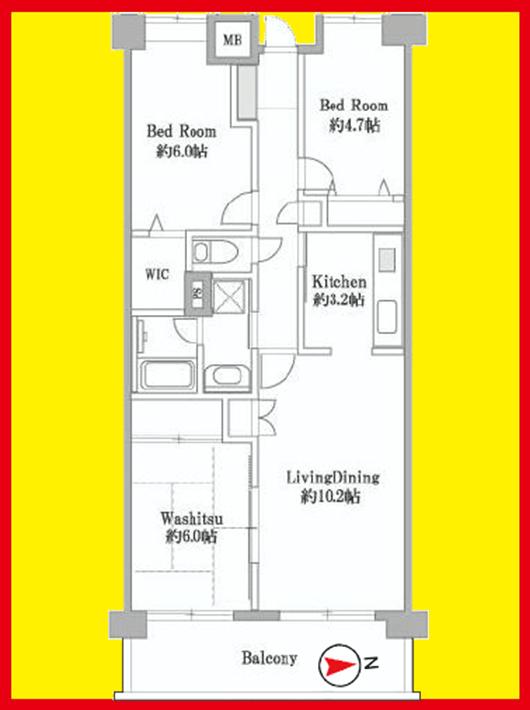 Floor plan. 3LDK, Price 28,300,000 yen, Occupied area 68.66 sq m , Balcony area 9.86 sq m 3LDK