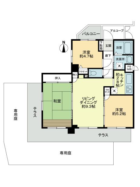 Floor plan. 3LDK, Price 23.8 million yen, Footprint 62.91 is a floor plan of sq m private garden marked with corner dwelling unit. Tonarito and does not have direct contact with.