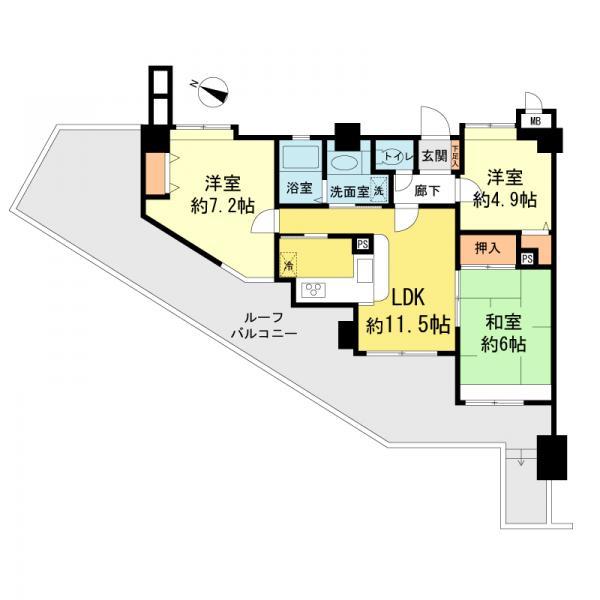Floor plan. 3LDK, Price 22,700,000 yen, Occupied area 64.23 sq m