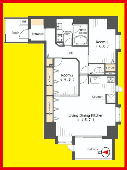 Floor plan. 2LDK, Price 28.8 million yen, Occupied area 67.62 sq m , Balcony area 6.63 sq m