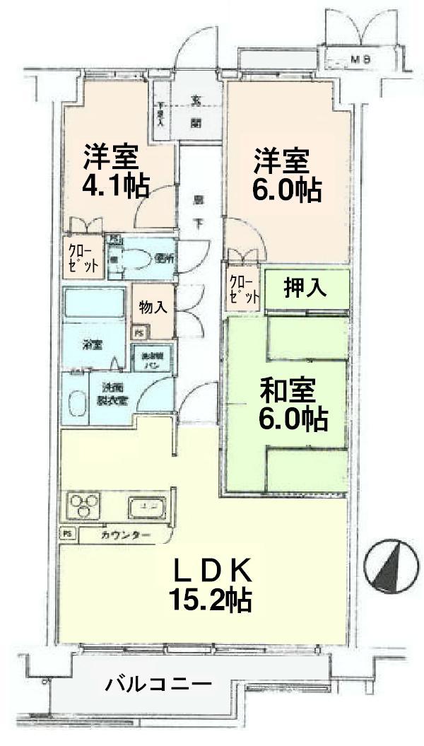 Floor plan. 3LDK, Price 25,900,000 yen, Occupied area 65.54 sq m , Balcony area 6.97 sq m