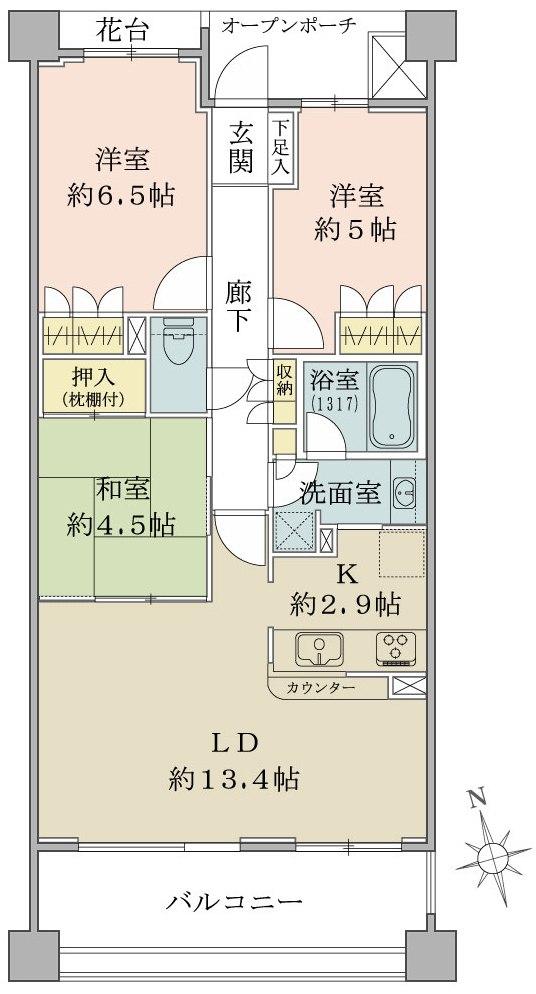 Floor plan. 3LDK, Price 33,800,000 yen, Occupied area 70.05 sq m , Balcony area 12.1 sq m