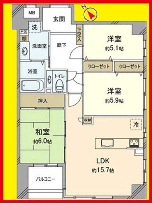 Floor plan. 3LDK, Price 27,800,000 yen, Occupied area 75.67 sq m , 3LDK of balconies area 6.68 sq m Japanese-style room