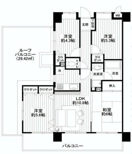 Floor plan. 4LDK, Price 29,800,000 yen, Occupied area 68.42 sq m , Balcony area 12.83 sq m