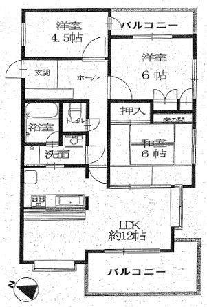 Floor plan. 3LDK, Price 14.8 million yen, Occupied area 64.05 sq m , Balcony area 12.56 sq m