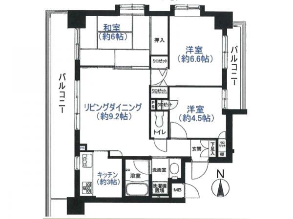 Floor plan. 3LDK, Price 25,300,000 yen, Footprint 62.2 sq m , Balcony area 16.99 sq m