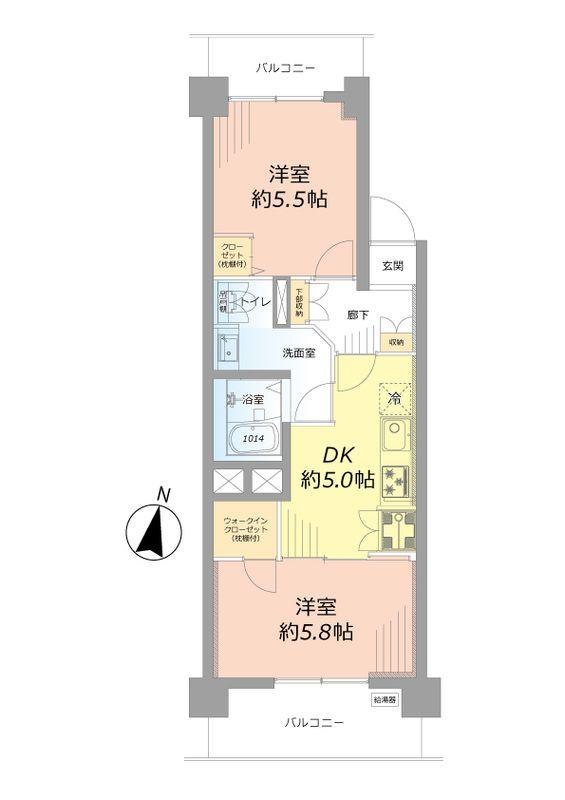 Floor plan. 2DK, Price 16,980,000 yen, Occupied area 41.03 sq m , Balcony area 9.24 sq m Floor