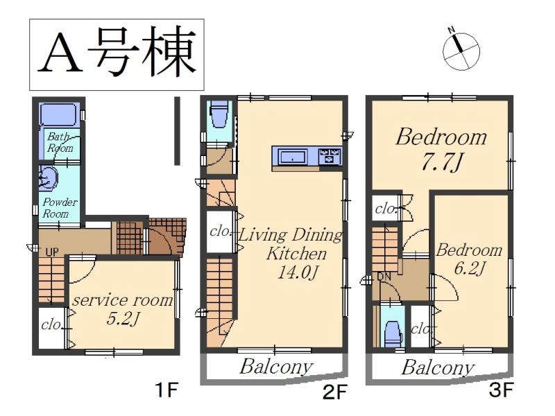 Floor plan. (A Building), Price 36,800,000 yen, 2LDK+S, Land area 50.77 sq m , Building area 93.11 sq m