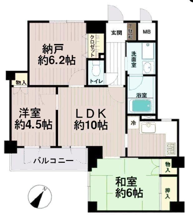 Floor plan. 2DK + S (storeroom), Price 18.3 million yen, Occupied area 61.81 sq m , Balcony area 4.4 sq m