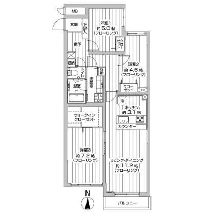 Floor plan. 3LDK, Price 24,800,000 yen, Occupied area 76.04 sq m , Balcony area 3.31 sq m