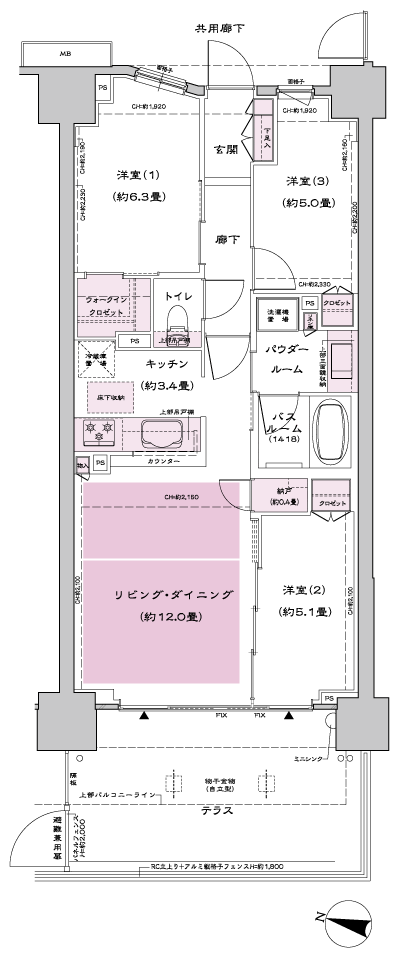 Floor: 3LD ・ K + N (storeroom) + WIC (walk-in closet), the occupied area: 70.05 sq m, Price: 30,300,000 yen (tentative)