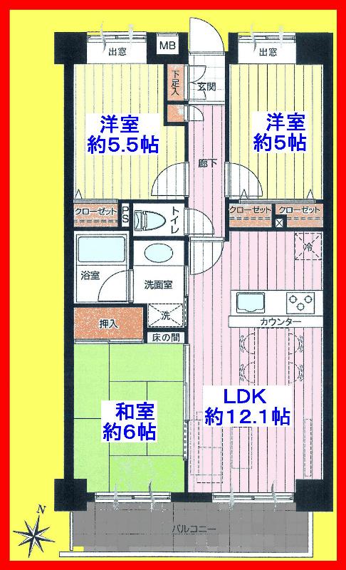 Floor plan. 3LDK, Price 19.9 million yen, Occupied area 60.32 sq m south-facing 3LDK