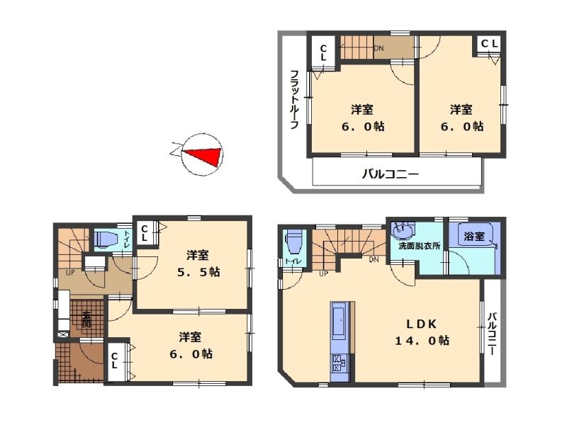 Floor plan. (1 Building), Price 26,800,000 yen, 4LDK, Land area 53.55 sq m , Building area 88.47 sq m