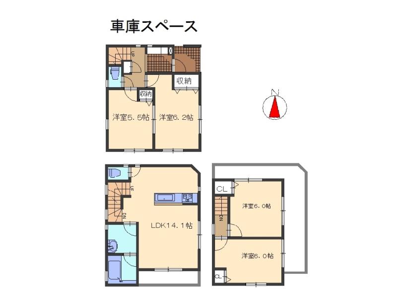 Floor plan. (Building 2), Price 27,800,000 yen, 4LDK, Land area 53.55 sq m , Building area 89.99 sq m