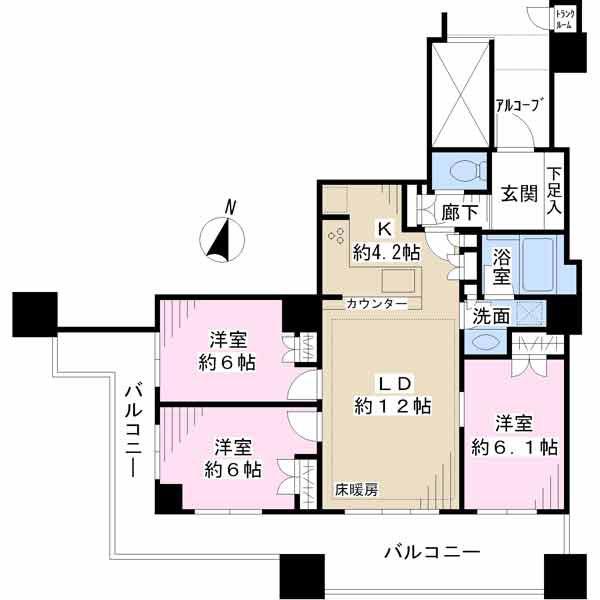 Floor plan. 3LDK, Price 50 million yen, Occupied area 74.03 sq m , Balcony area 23.9 sq m