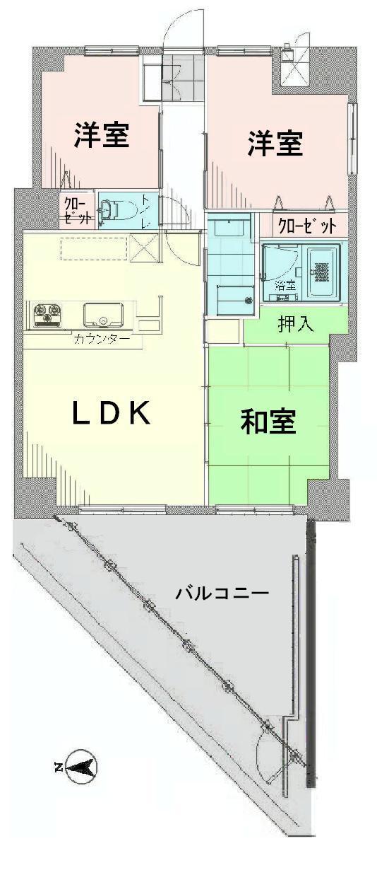 Floor plan. 3LDK, Price 32,800,000 yen, Occupied area 68.35 sq m