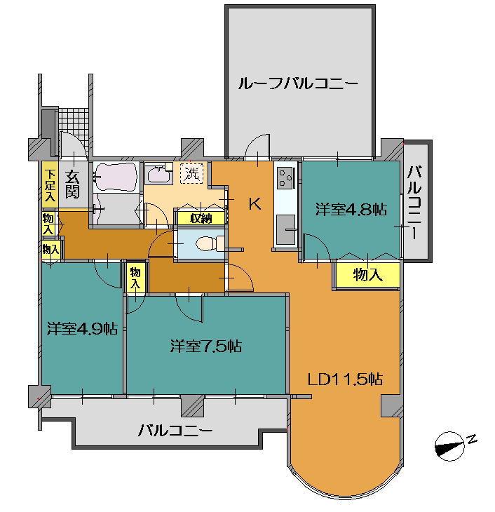 Floor plan. 3LDK, Price 23.8 million yen, Footprint 72.7 sq m , Balcony area 11.53 sq m