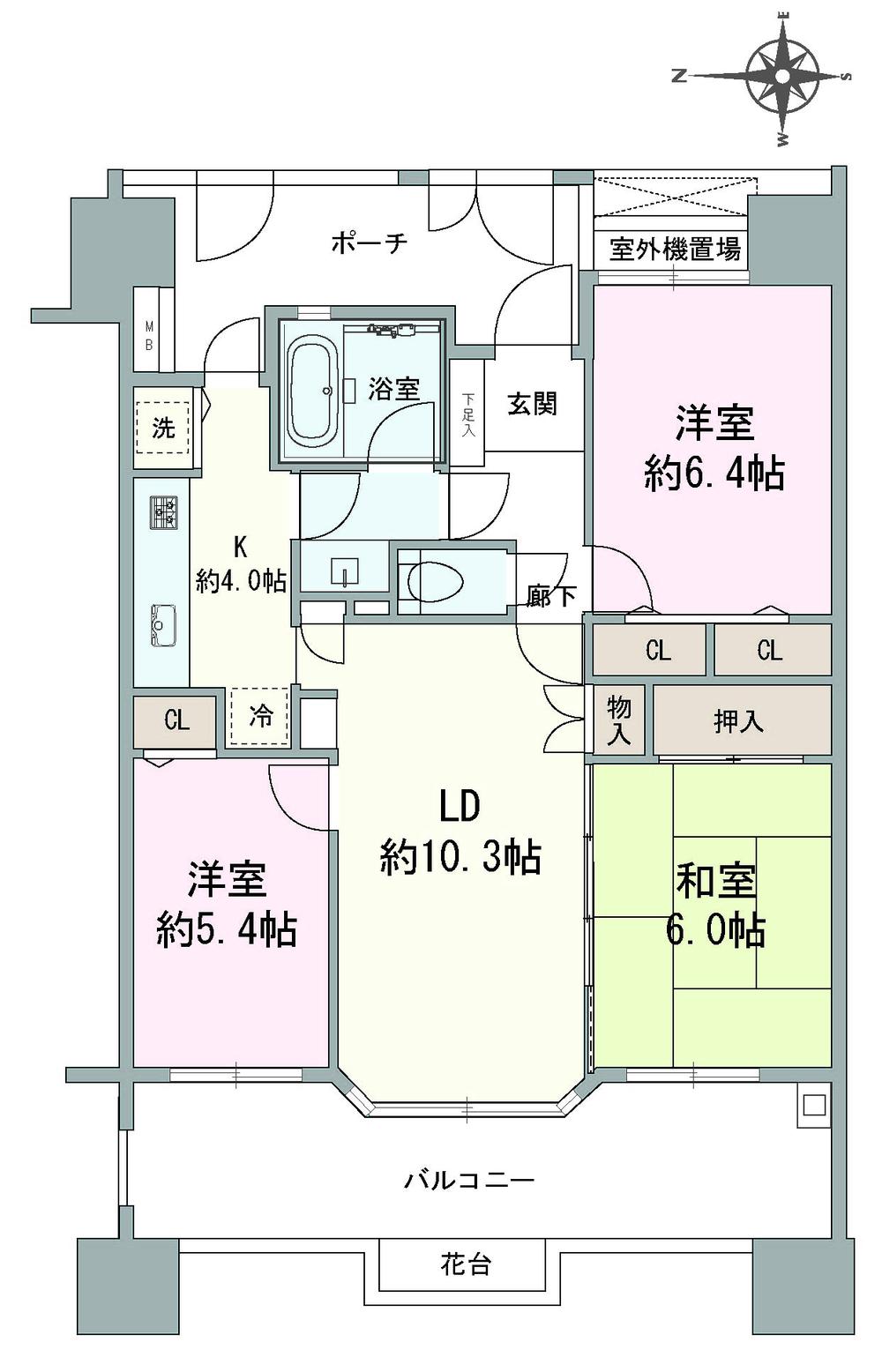Floor plan. 3LDK, Price 26.7 million yen, Occupied area 70.03 sq m , Balcony area 15.16 sq m