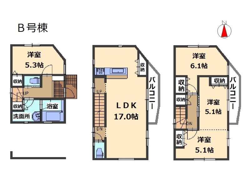Floor plan. (I stage B Building), Price 39,800,000 yen, 4LDK, Land area 50 sq m , Building area 104.64 sq m