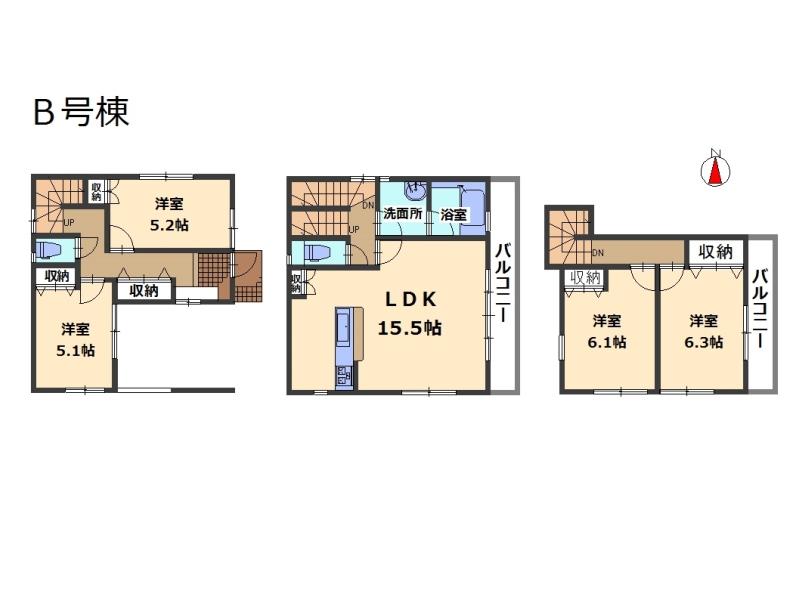 Floor plan. (II stage B Building), Price 39,800,000 yen, 4LDK, Land area 66.23 sq m , Building area 107.27 sq m