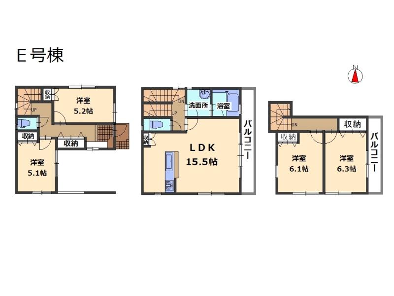 Floor plan. (II period E Building), Price 39,800,000 yen, 4LDK, Land area 67.55 sq m , Building area 107.27 sq m