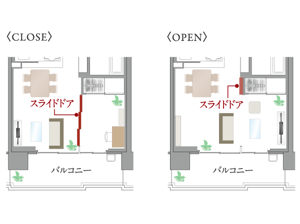 Interior.  [slide door] living ・ By providing the partition of movable between the dining and Western-style, To suit your lifestyle, It can be used as a flexible space. (Conceptual diagram)