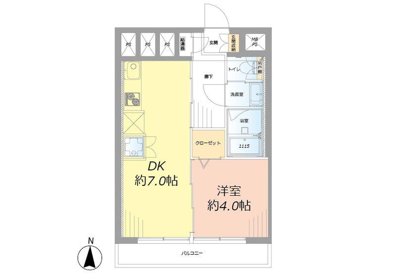 Floor plan. 1DK, Price 11,990,000 yen, Footprint 35 sq m , Balcony area 5 sq m