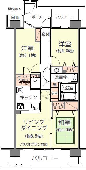 Floor plan. 3LDK, Price 21,800,000 yen, Footprint 68.4 sq m , Balcony area 15 sq m