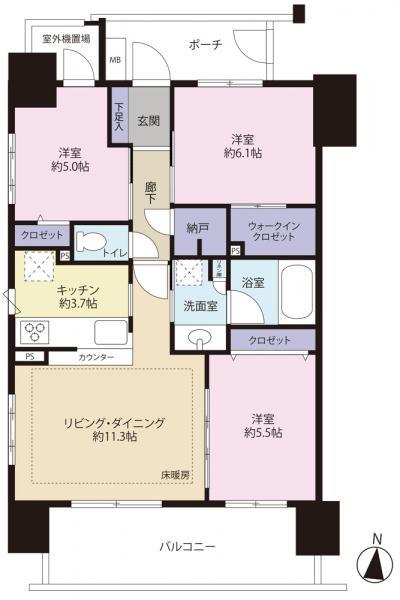 Floor plan. 3LDK, Price 27,800,000 yen, Occupied area 70.92 sq m , Balcony area 12.77 sq m
